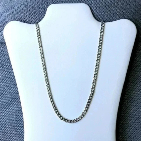 Men’s 4mm Stainless Steel Curb Chain Necklace - Picture 1 of 4